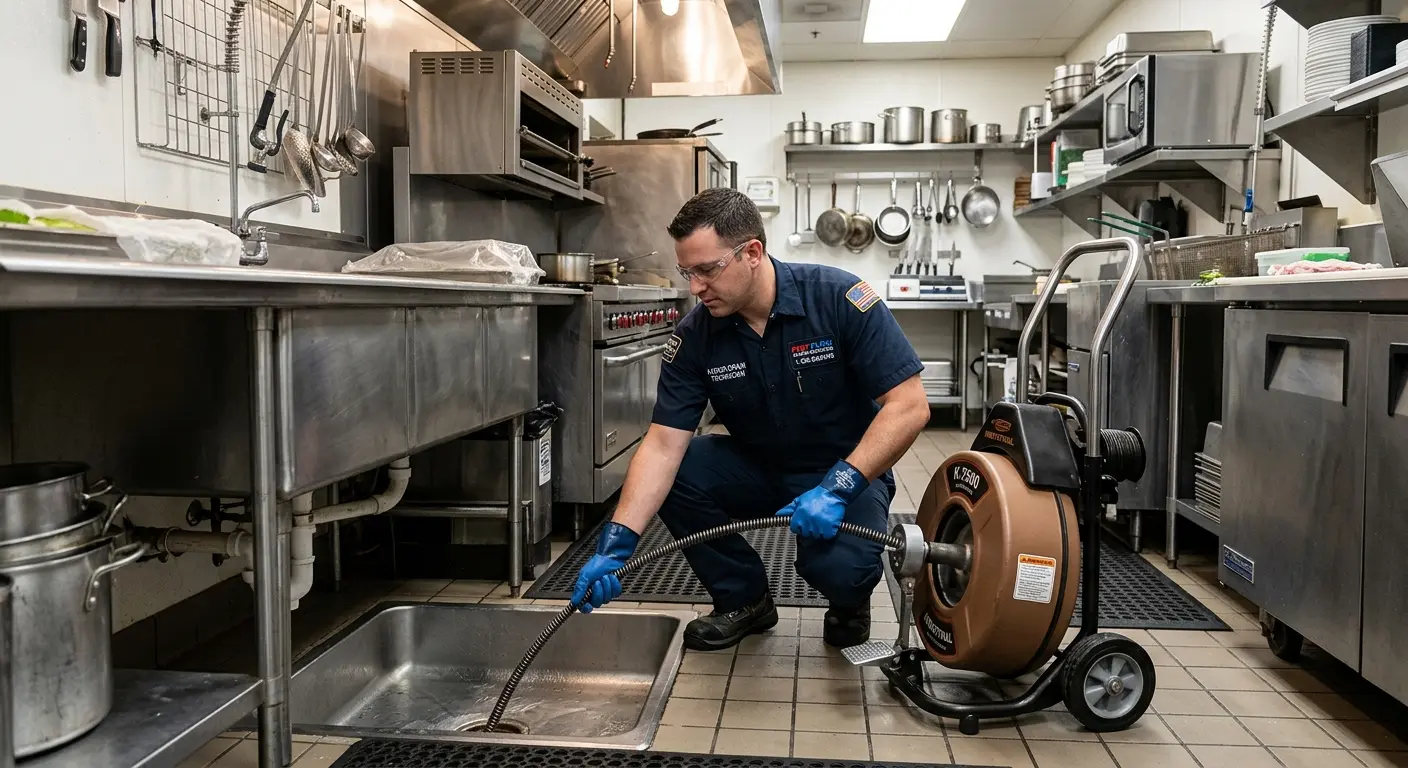 Commercial drain cleaning service in a restaurant kitchen in Hellam