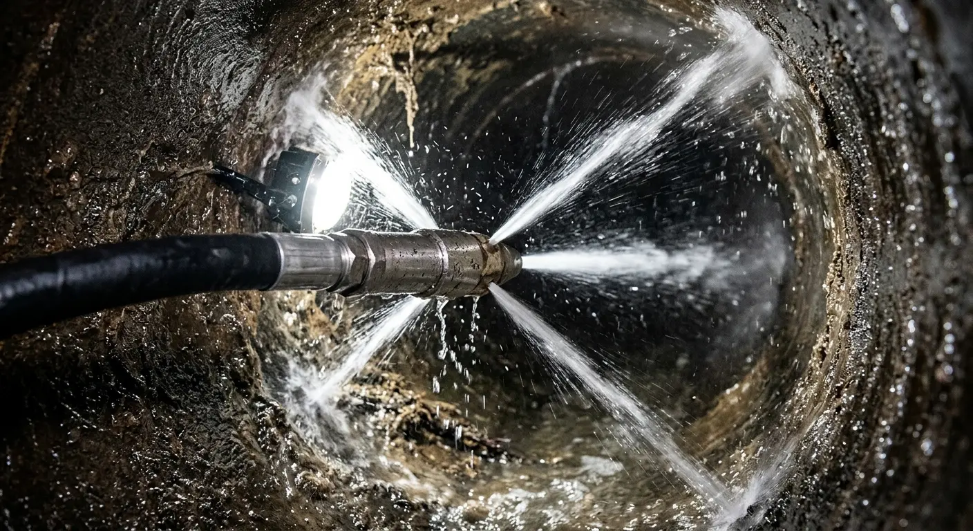 High-pressure hydro jetting nozzle cleaning sewer pipe for Storm Drain Cleaning in Hellam